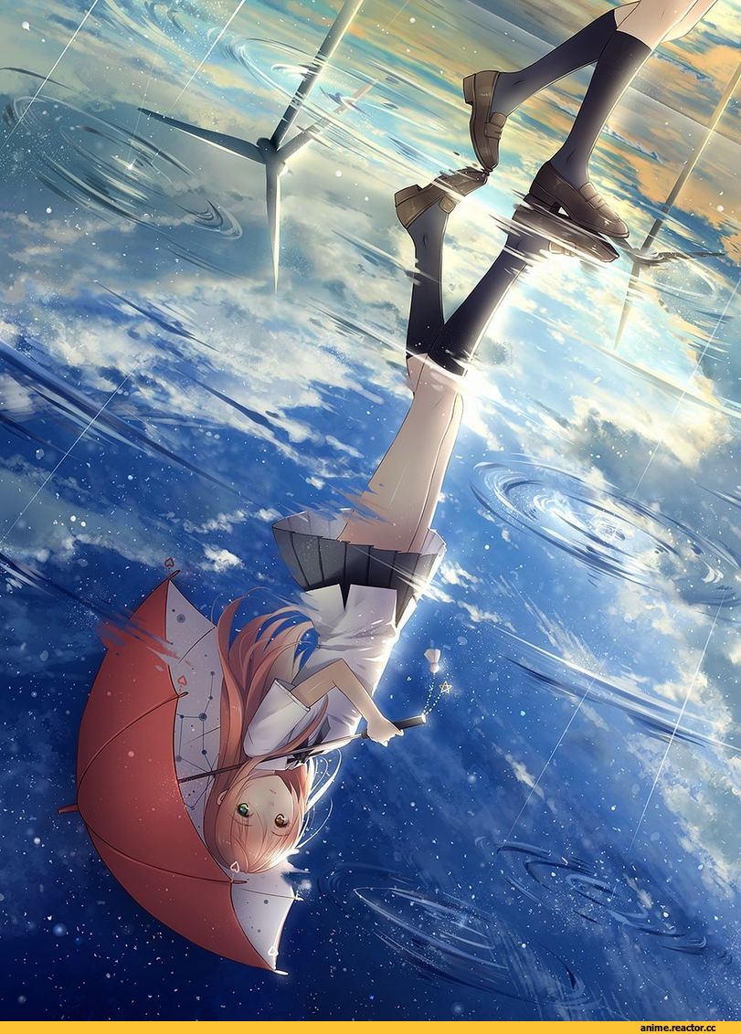 арт барышня, красивые картинки, дождь, отражение, удалённое, Anime