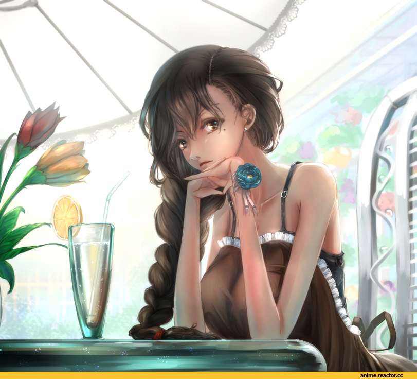 art барышня, красивые картинки, flowers, apron, long hair, Kikivi, Anime Art, Anime
