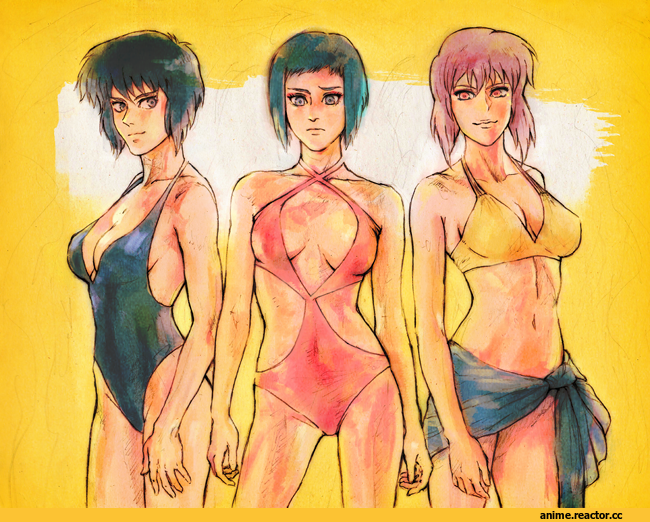 Anime Няши, Anime Art, бикини, summer girl, смущение, Pixiv, art барышня, красивые картинки, GITS, Не мое, Anime, на любой вкус, 3 в 1, Arise