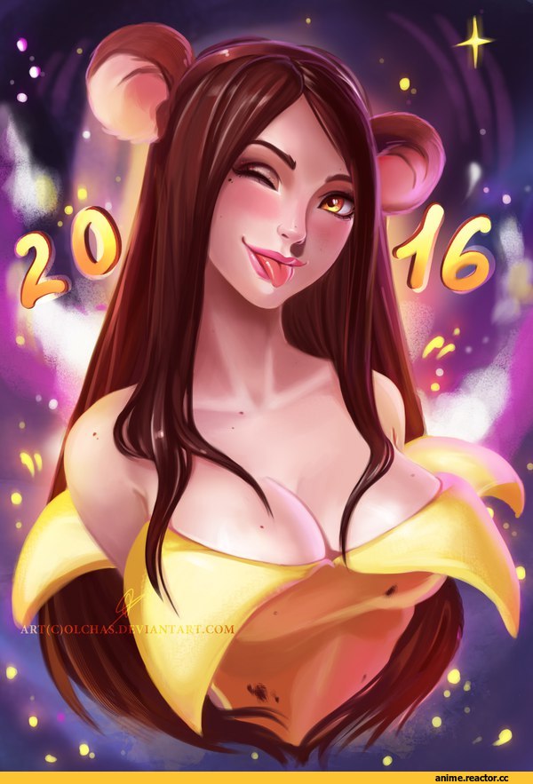 Olga Solovian, Happy New Year, monkey, art девушка, красивые картинки, девушки с ушками, banana, шоколад, песочница эротики, Merry Christmas, Anime, Эротика, chocolate