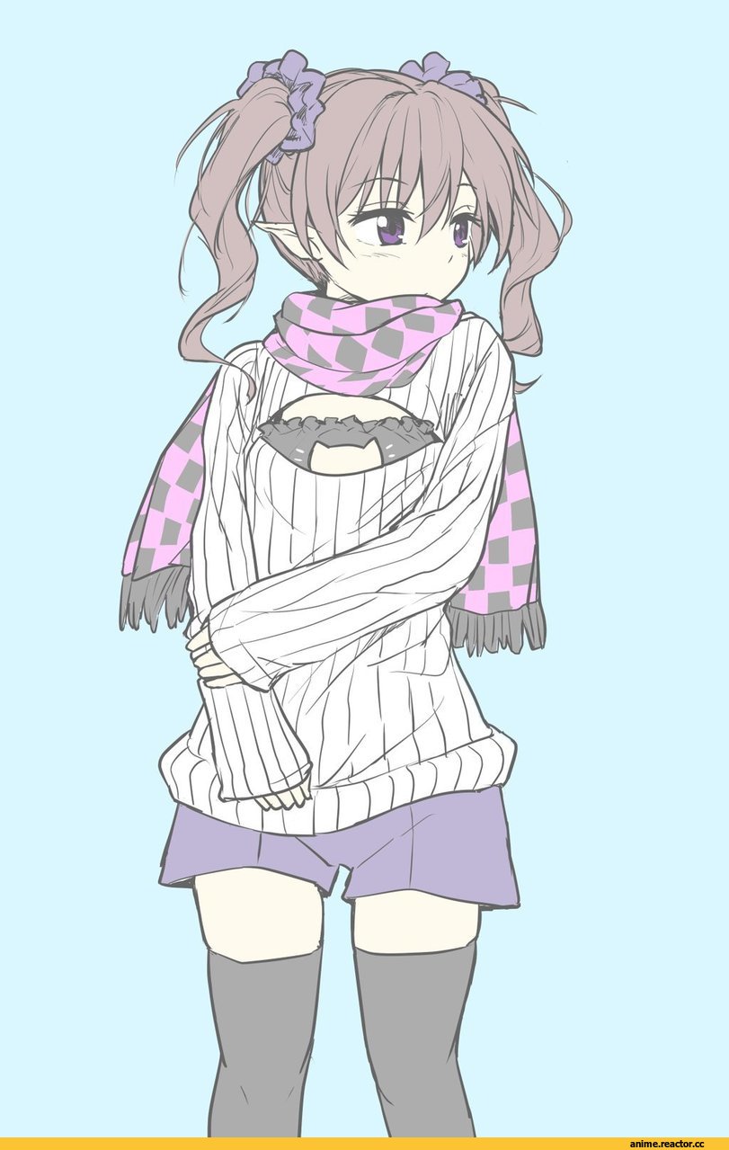 Cat Keyhole Bra, elf, sweater girl, art барышня, красивые картинки, knee socks, Kneesocks, Anime Art, Anime