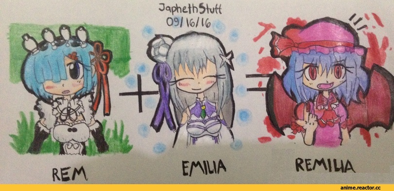 Re Zero Kara Hajimeru Isekai Seikatsu, Touhou Project, Rem (re zero), Emilia (re zero), Remilia Scarlet, Anime Paint, Anime Art, crossover, Anime