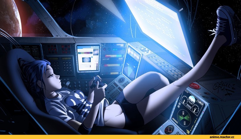 art, art девушка, space art, gamepad, space invaders, Anime Art, удалённое, Anime
