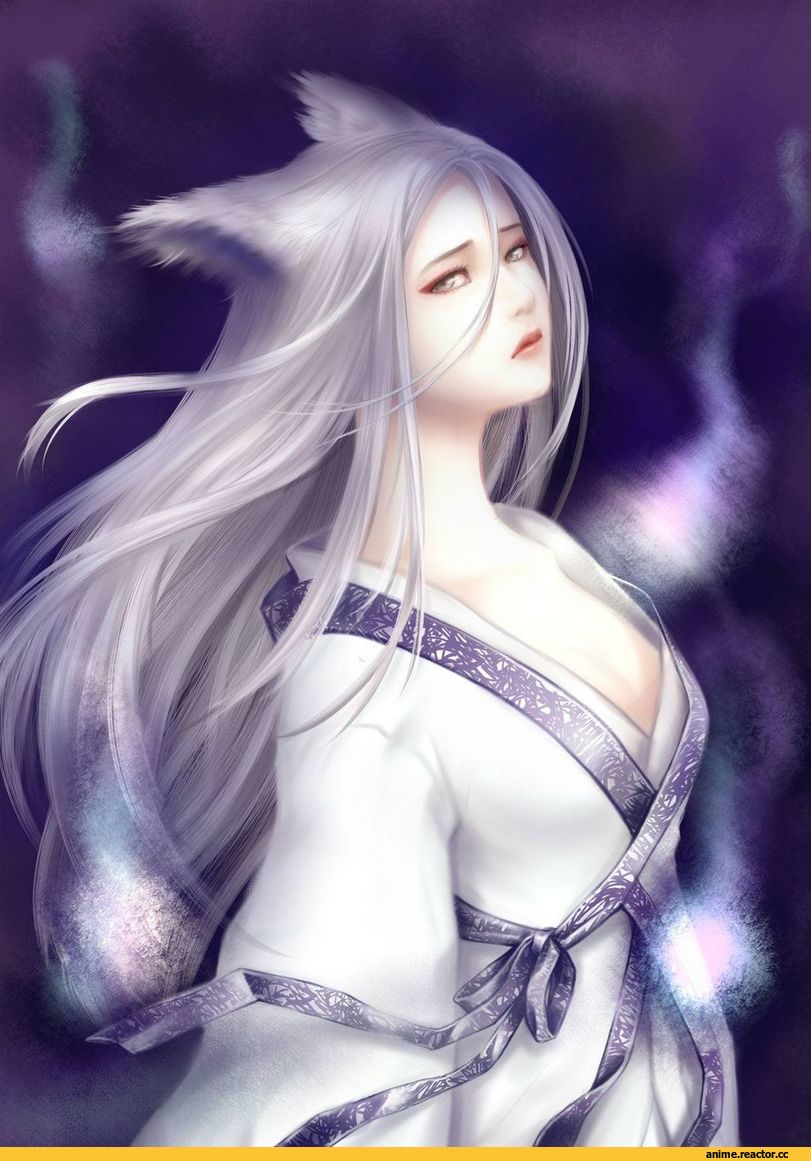арт барышня, art, fantasy art, кицунэ, Animal Ears, Anime