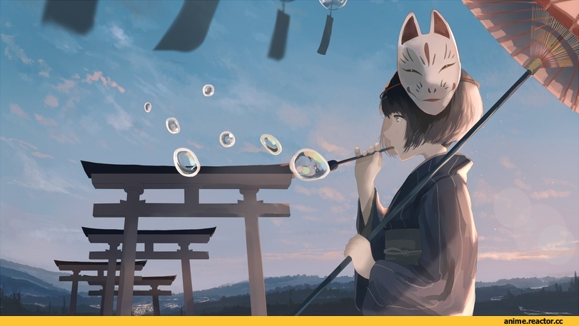 арт барышня, art, Япония, страны, японки, Kitsune, Animal Ears, Anime