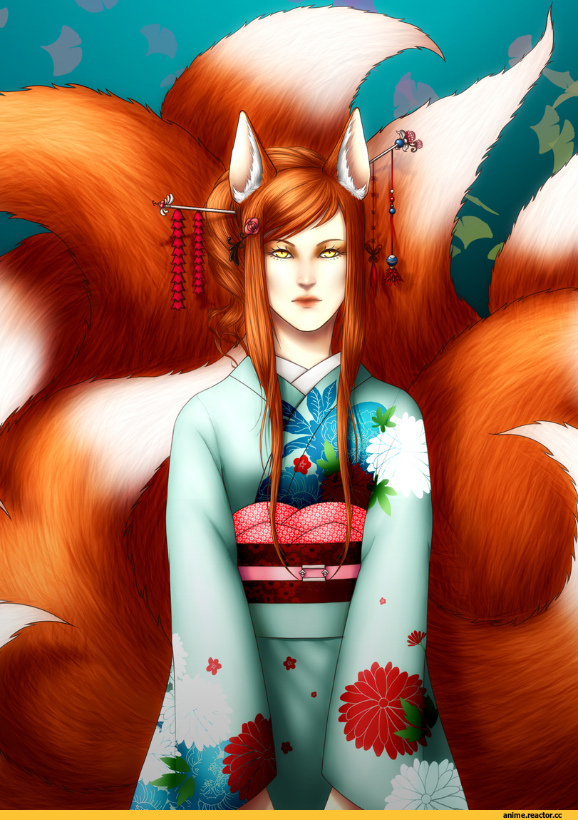 арт барышня, art, Мифические существа, Fantasy, кицунэ, Animal Ears, Supernatural, сериалы, Anime