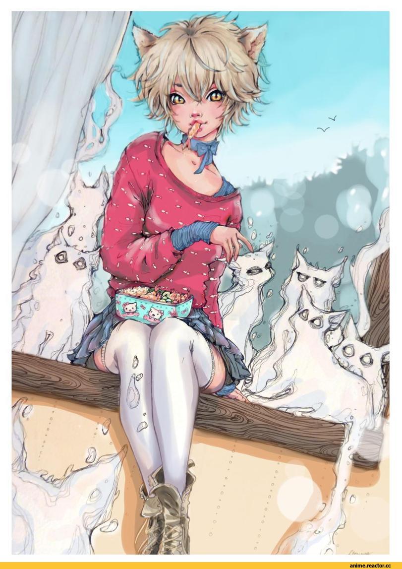Doringota, art барышня, art, neko, Animal Ears, artist, Anime