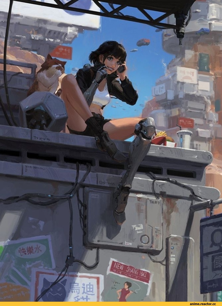 красивые картинки, art, киберпанк, девушка, котэ, art барышня, удалённое, Anime