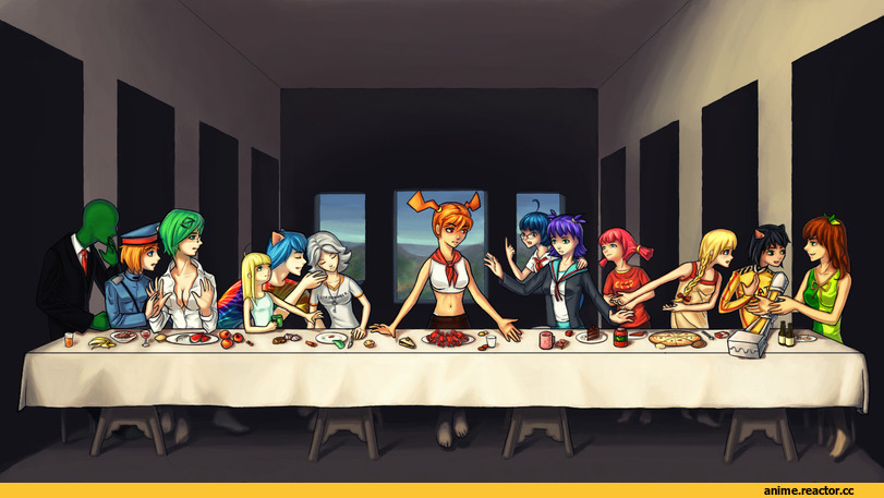 wall, b, art, тайная вечеря, Anime