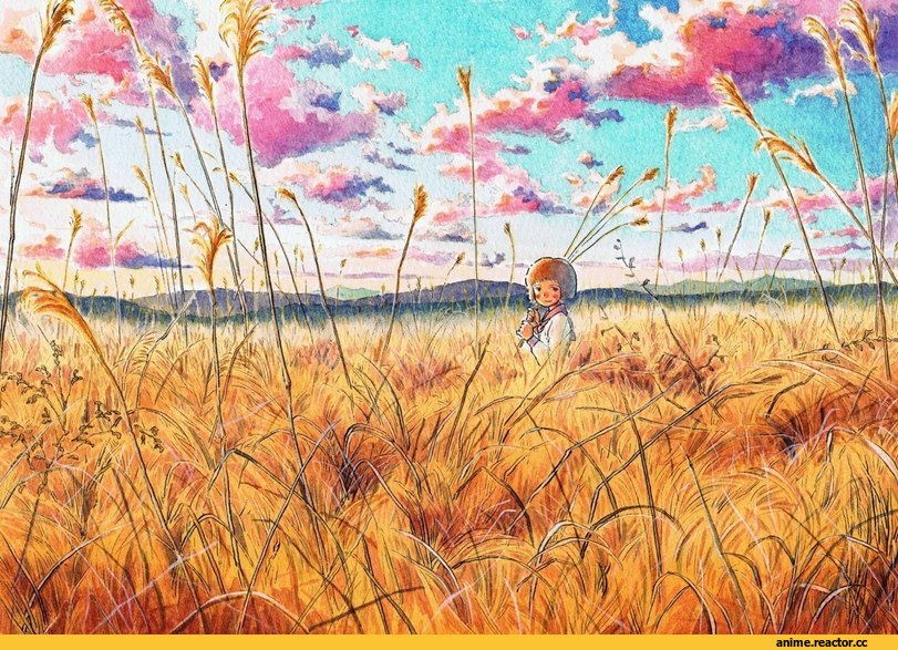 art, ебизб, поле, ребенок, Anime