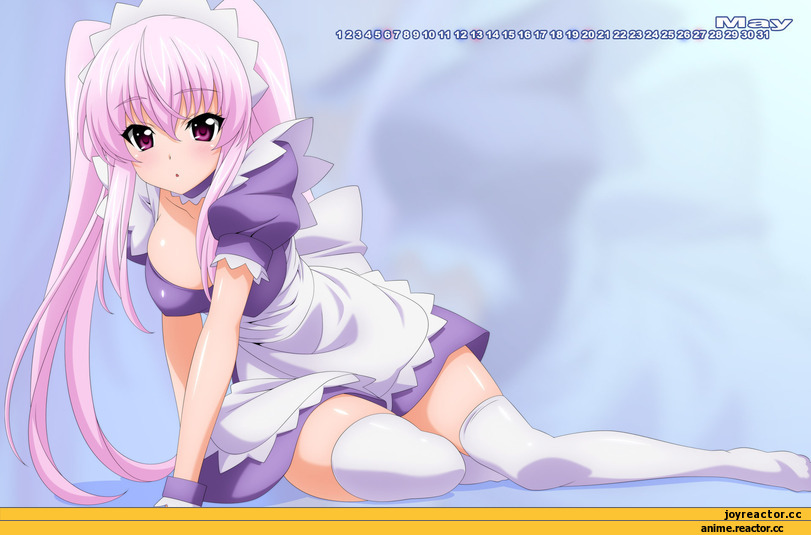 art, календарь - май, розовые волосы, служанка, фиолетовые глаза, удалённое, Anime