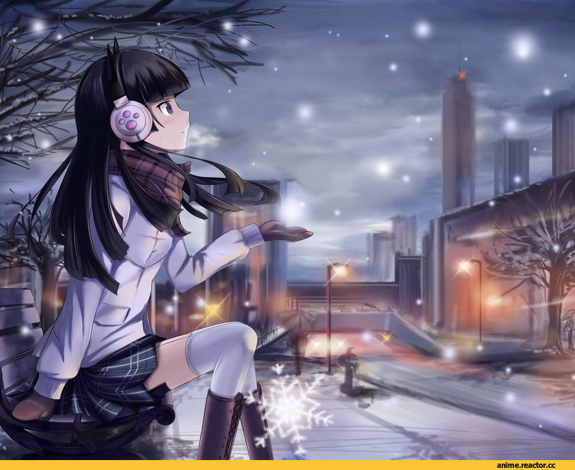 девушка, няша, art, наушники, снег, песочница, OreImo, Anime