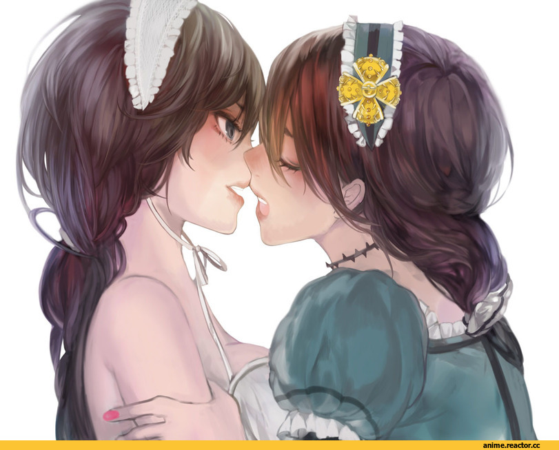 art, girls, поцелуй, нежность, юри, Anime