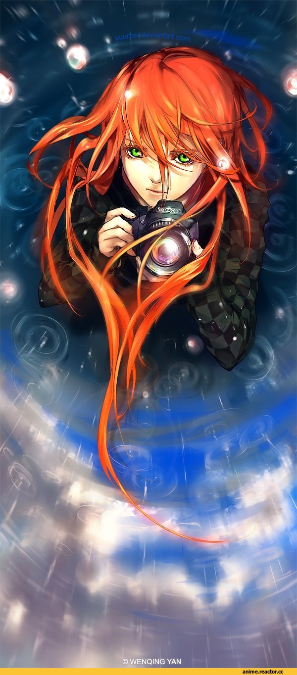 art, девушка, рыжая, фотоаппарат, песочница, Wenqing Yan, Anime
