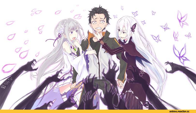 Re Zero Kara Hajimeru Isekai Seikatsu, ME!ME!ME!, Emilia (re zero), Natsuki Subaru, Echidna(re zero), pieINdisguise, crossover, Anime