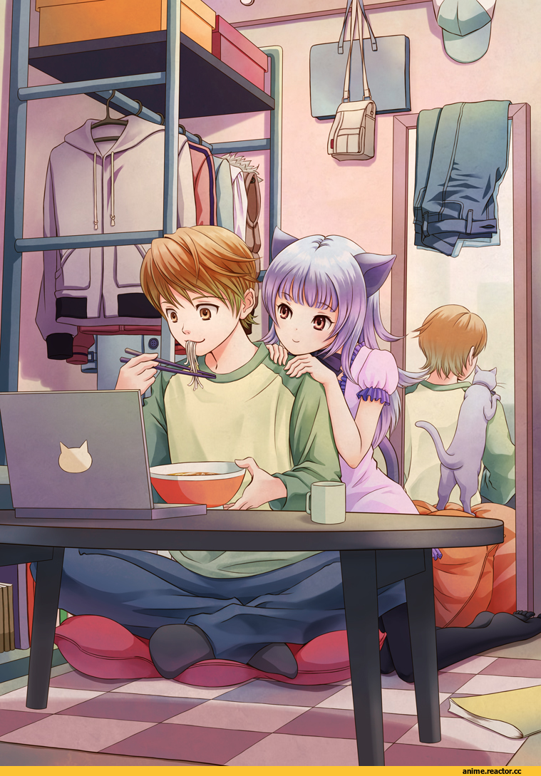 art, Неко, cat is fine too, Animal Ears, Anime