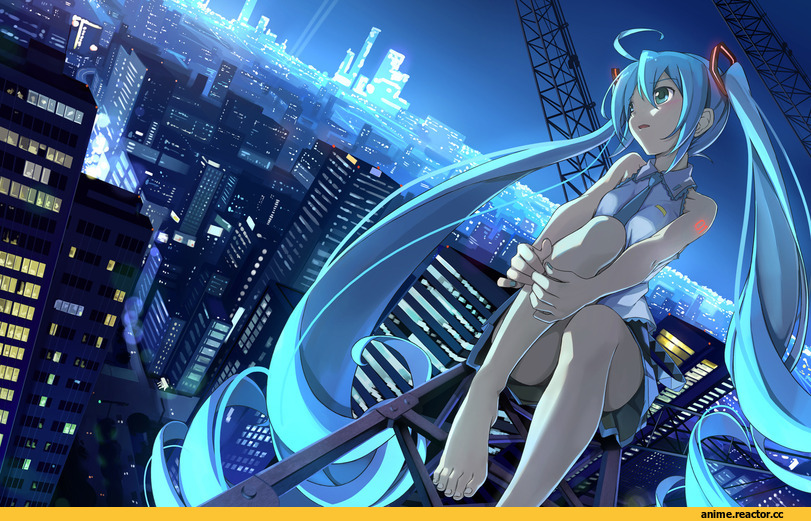 art, Hatsune Miku, Vocaloid, ночь, небо, личное, песочница, Anime