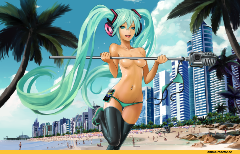 art, Vocaloid, Hatsune Miku, пляж, Anime