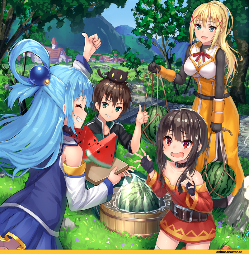 pensuke, Darkness (KonoSuba), KonoSuba, Megumin, Aqua (KonoSuba), Satou Kazuma, chomusuke, Anime