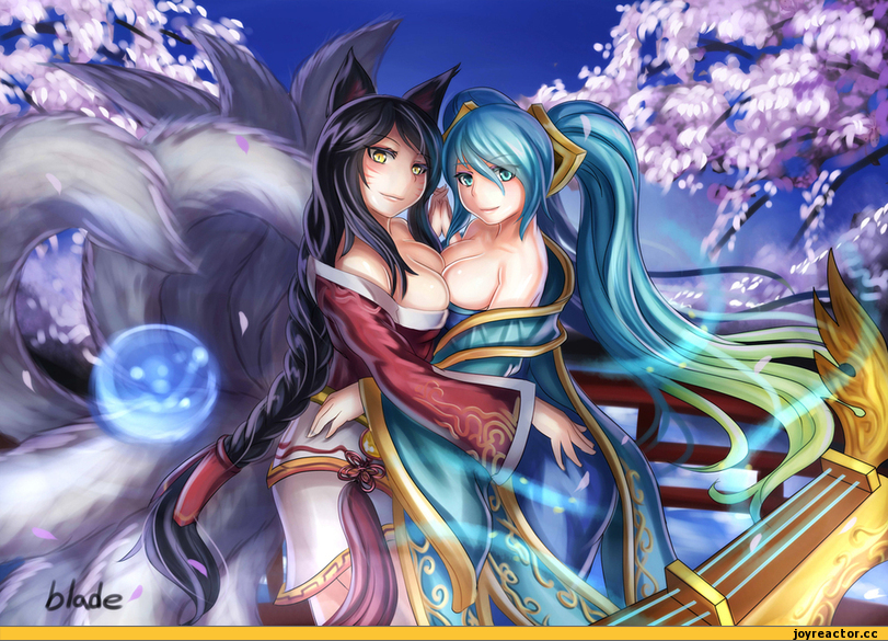 League of Legends, art, Игры, Ahri, Sona, няшки, песочница, Anime