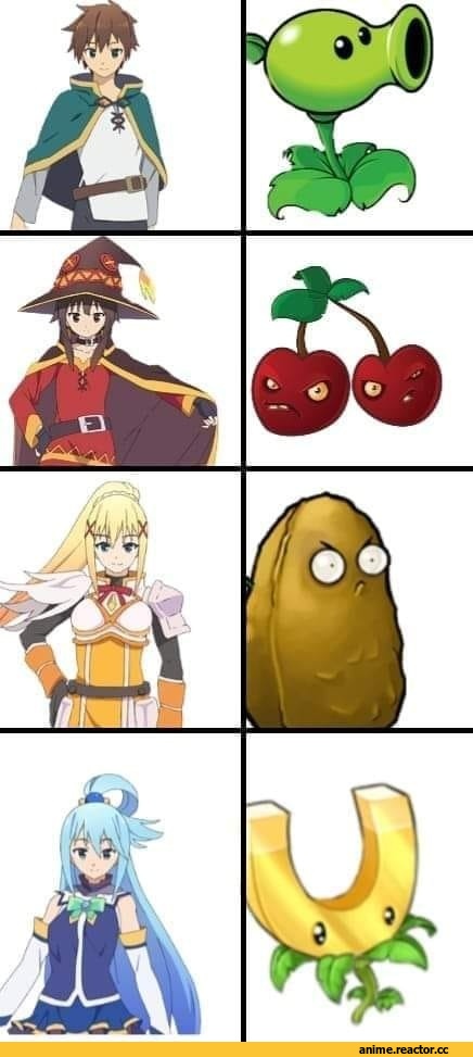 Растения против зомби, KonoSuba, Aqua (KonoSuba), Megumin, Satou Kazuma, Darkness (KonoSuba), Plants vs Zombies, Игры, Anime
