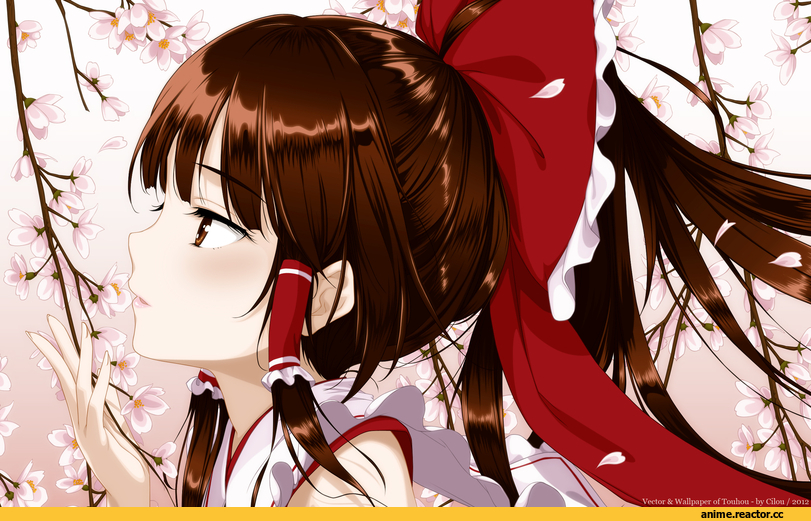 art, сакура, песочница, Hakurei Reimu, Touhou Project, Anime