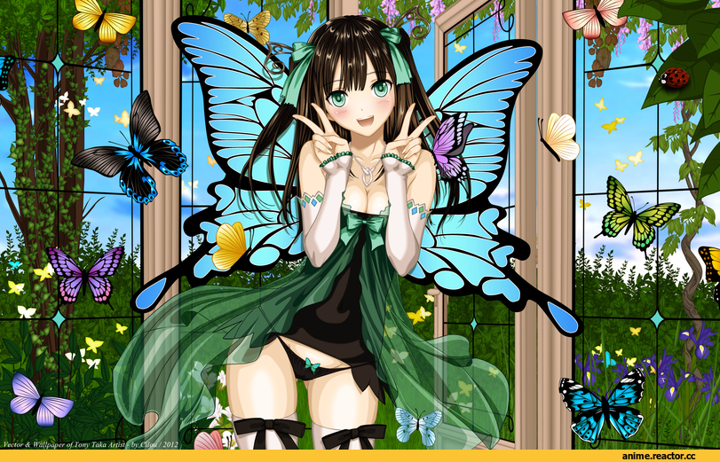 art, Tony Taka, бабочки, панцу, няша, песочница, Anime