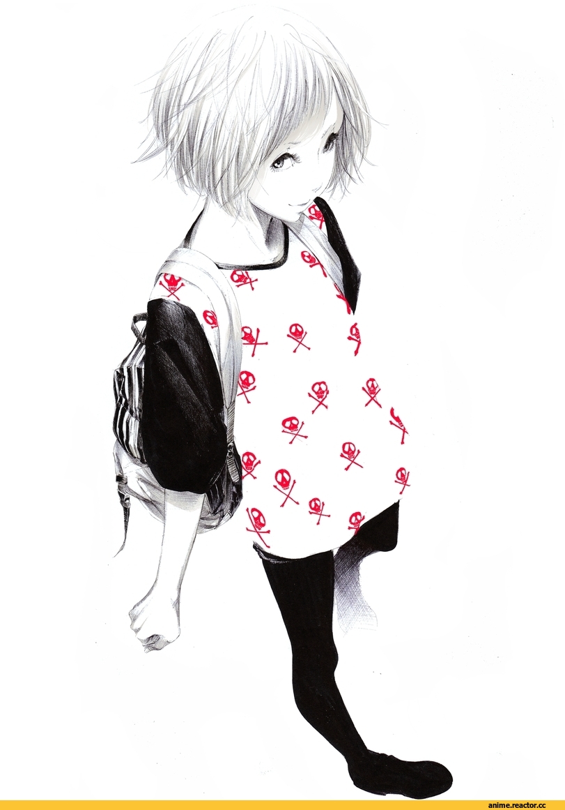art, девушка, Anime Art, Sawasawa, череп, песочница, Anime