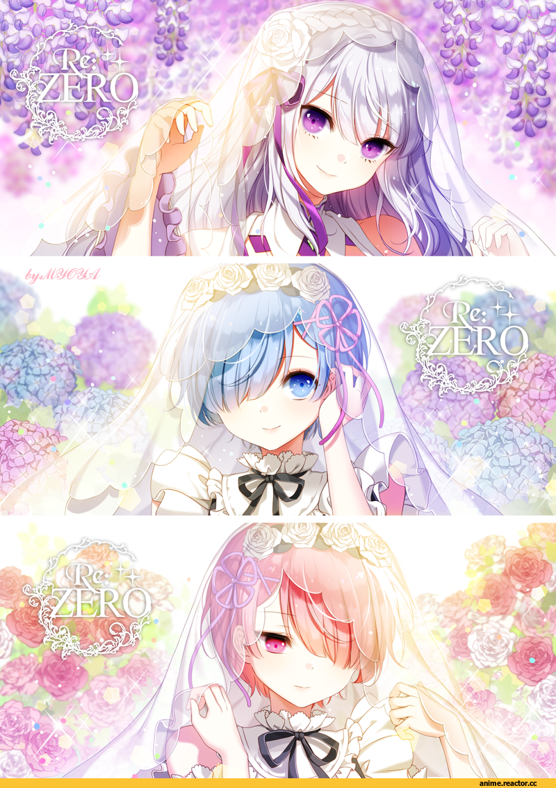 Re Zero Kara Hajimeru Isekai Seikatsu, Emilia (re zero), Ram (Re Zero), Rem (re zero), myoya, Anime