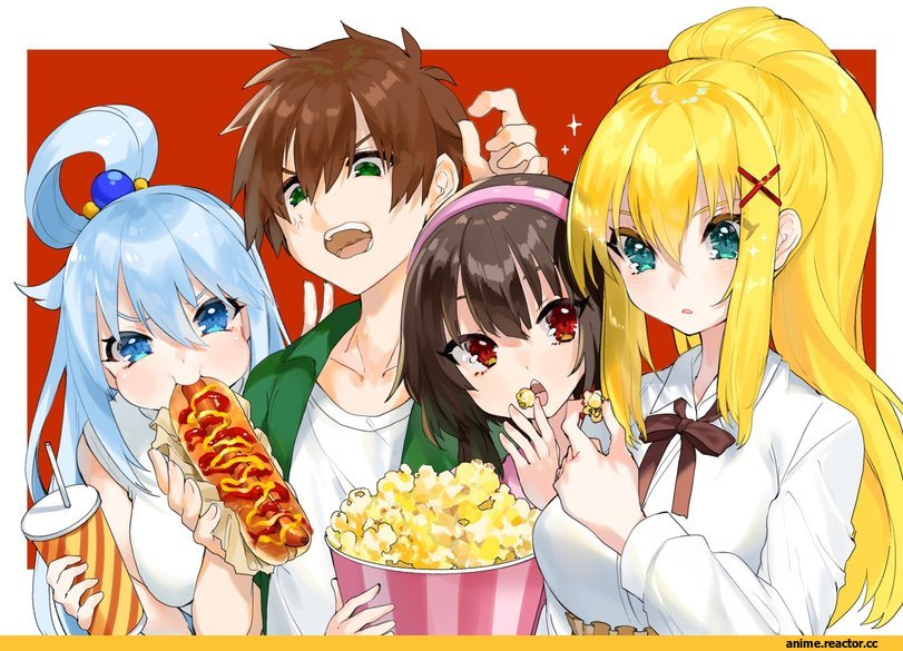Aqua (KonoSuba), KonoSuba, Satou Kazuma, Megumin, Darkness (KonoSuba), aano (10bit), Anime