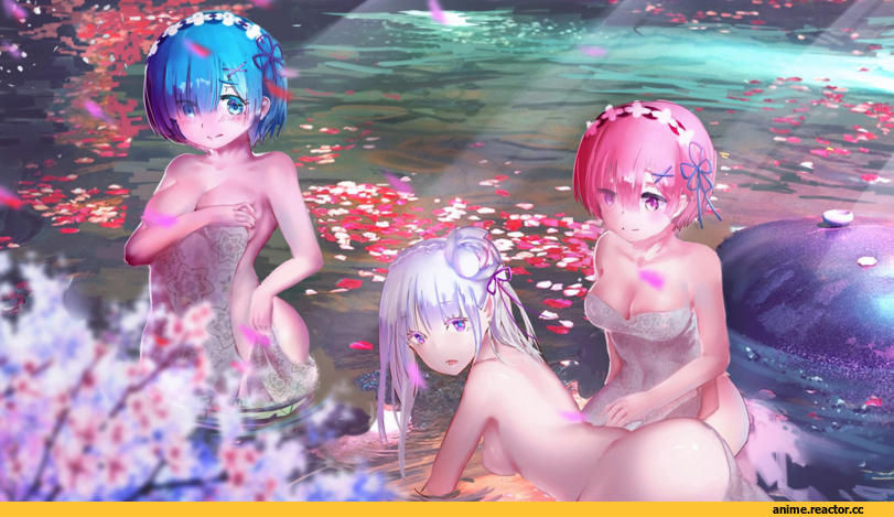Re Zero Kara Hajimeru Isekai Seikatsu, Rem (re zero), Ram (Re Zero), Emilia (re zero), Anime Ero, Anime Ero Swim, Anime