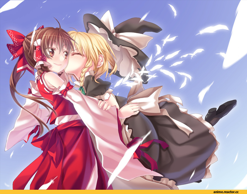 art, Hakurei Reimu, Kirisame Marisa, Touhou Project, witch hat, Anime