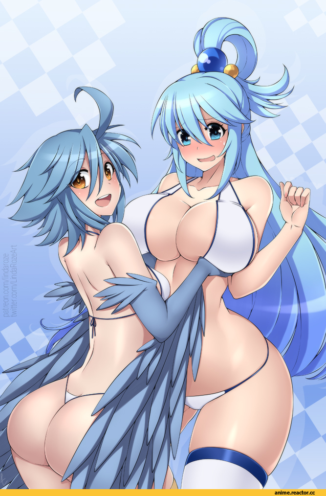 lindaroze, Papi, Monster Musume, Aqua (KonoSuba), KonoSuba, Anime Ero, Anime Ero Swim, oshiri, Kyonyuu, crossover, Anime, artist