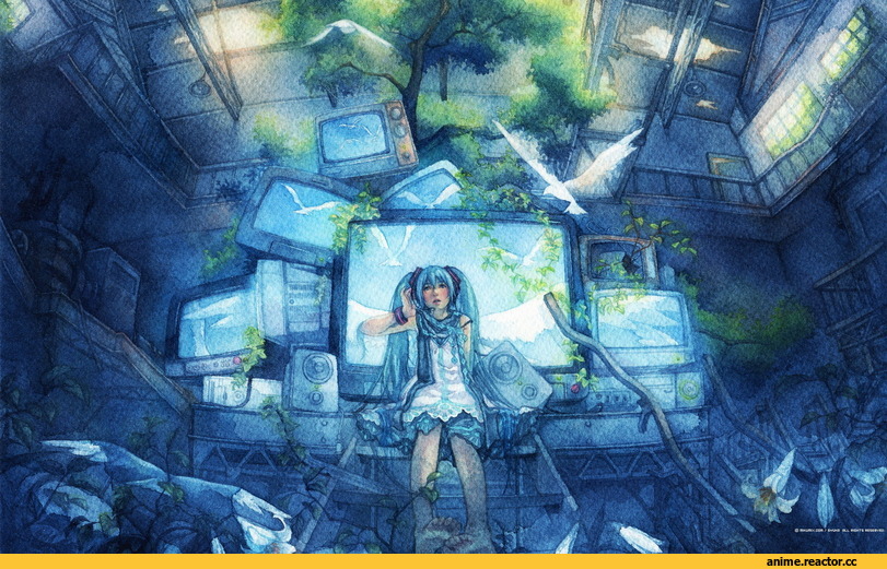 под акварель, art, вокалоид, Anime
