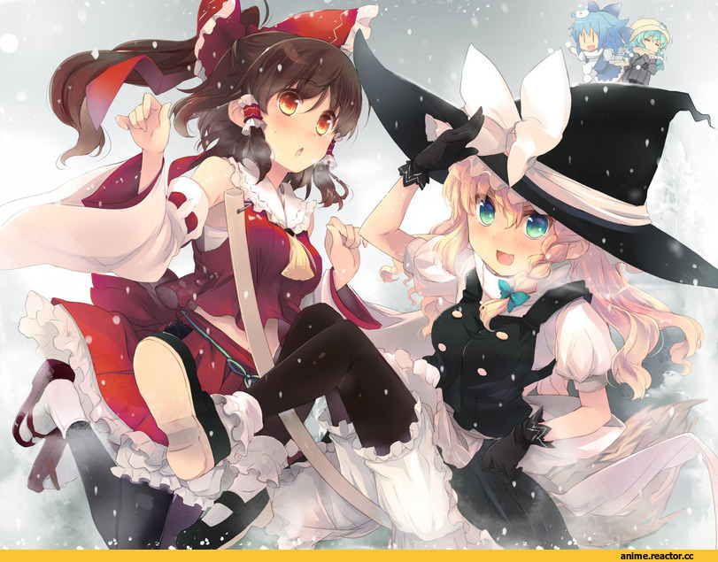 art, touhou, Hakurei Reimu, Kirisame Marisa, удалённое, Anime