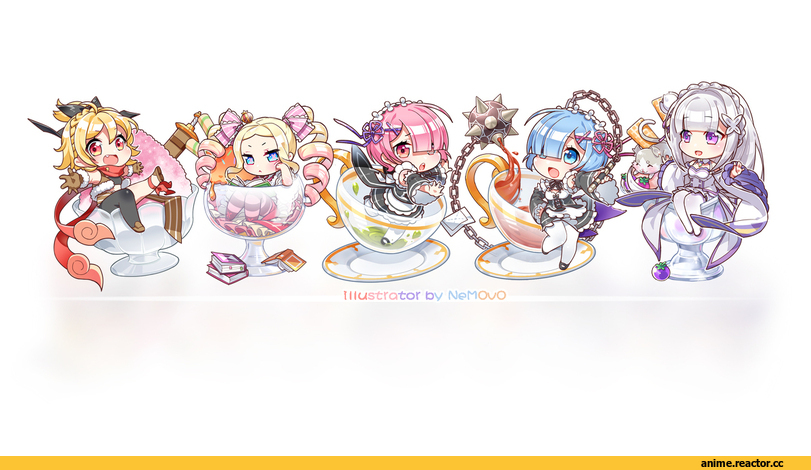 Re Zero Kara Hajimeru Isekai Seikatsu, Rem (re zero), Ram (Re Zero), Emilia (re zero), Beatrice (Re Zero), Pack (re zero), Felt (re zero), Няши в еде, Anime Няши, nemovo, Anime