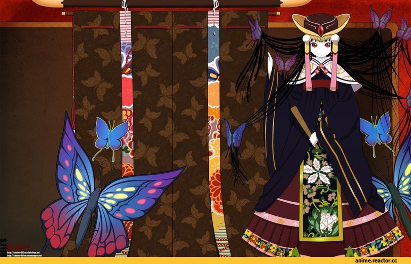 art, бабочки, девушка, Anime
