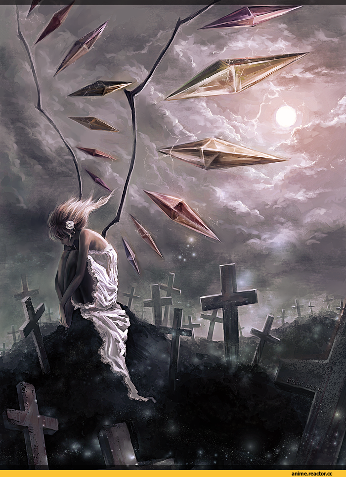 art, смерть, ночь, к ресты, кладбище, Anime