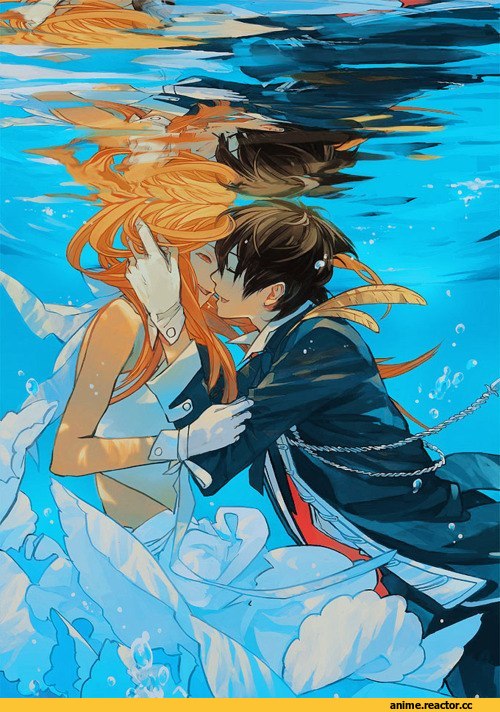 art, пара, парень, девушка, вода, Anime