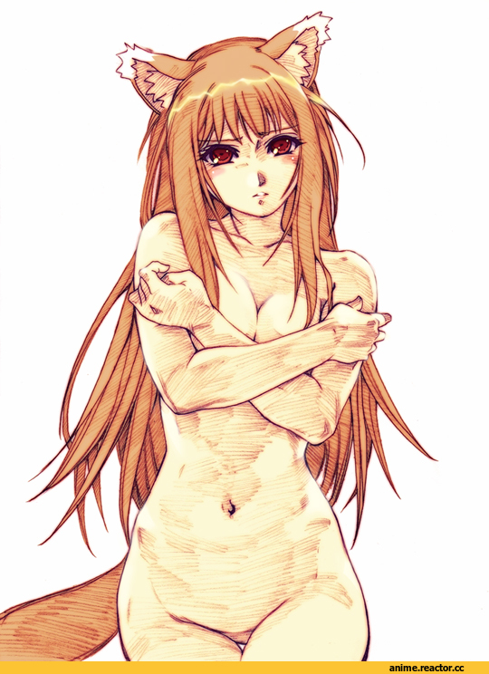 art, ушки, хвостик, рыжие, Хоро, няша, Anime