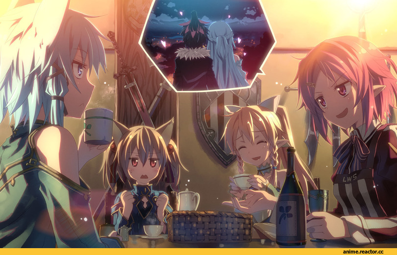 art, ALO, Kirito, Asuna, Yui(SAO), Sinon, Silica, Leafa, Lisbeth, Неко, Anime, Animal Ears