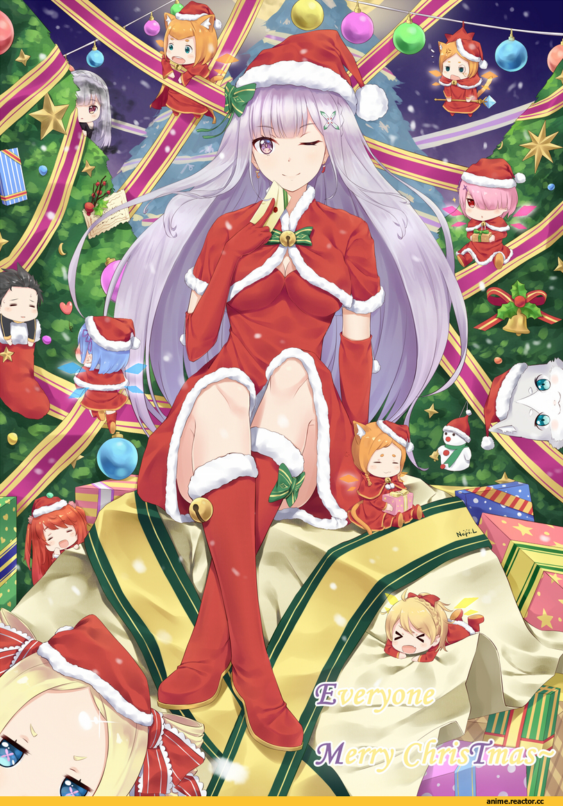 neps-l, Emilia (re zero), Ram (Re Zero), Rem (re zero), Subaru Natsuki, Beatrice (Re Zero), Pack (re zero), Felt (re zero), Theresia van Astrea, echidna (Re Zero), Anime, Re Zero Kara Hajimeru Isekai Seikatsu, Anime Art, Anime Chrismas, Tivey Pearlbaton, Hetaro Pearlbaton, mimi pearlbaton