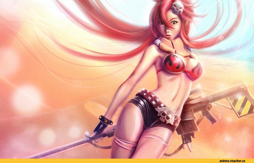 art, Gurren Lagann, Yoko, сиськи, оружие, волосы, няшка, аниме