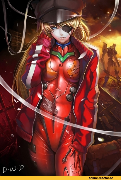 Evangelion, аска, арт, кепка, повязка на глаз, под катом еще, nge, Anime