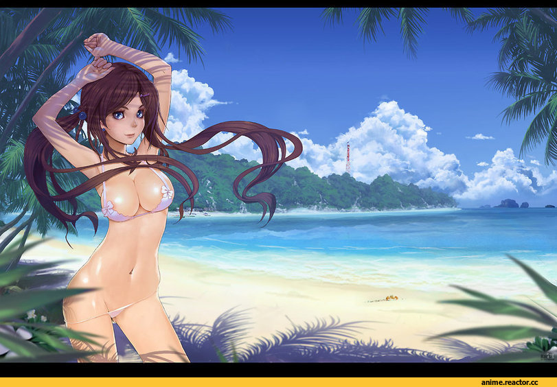 art, crab, karanak, pantsu, пляж, пальмы, море, сиськи, Anime