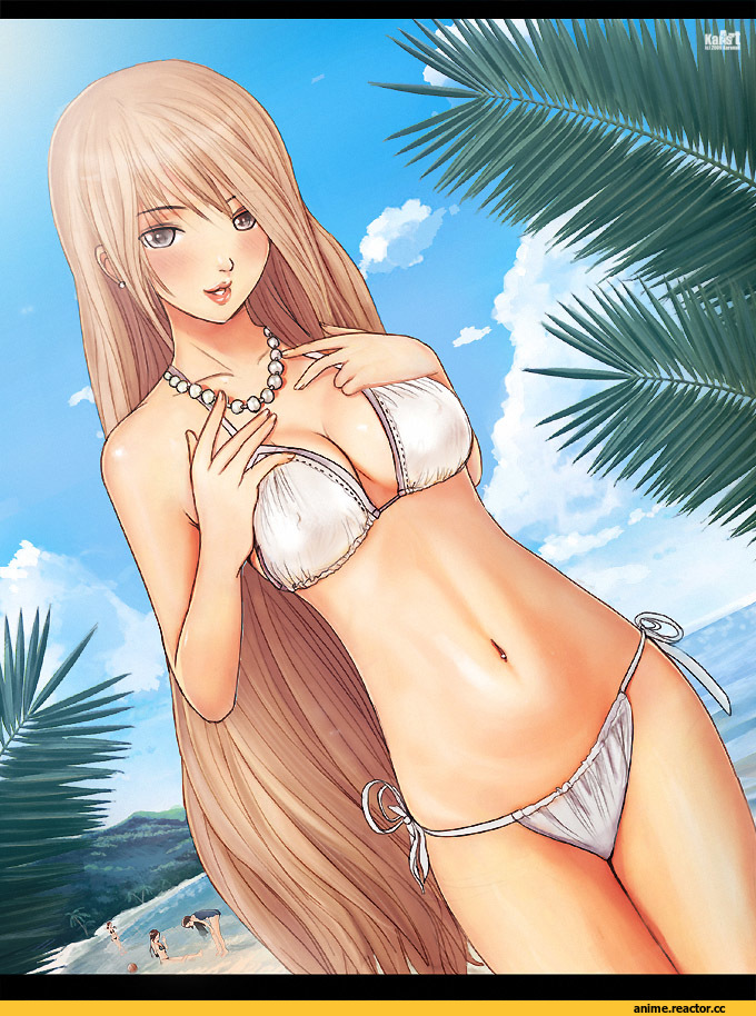 art, karanak, pantsu, пляж, пальмы, море, сиськи, sun, Anime