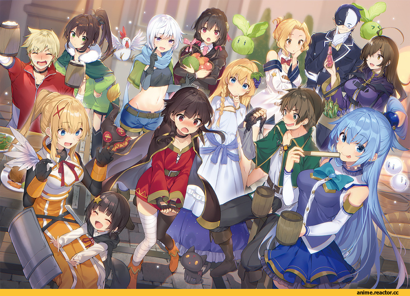 Aqua (KonoSuba), KonoSuba, Megumin, Satou Kazuma, Darkness (KonoSuba), Wiz (KonoSuba), Yunyun (KonoSuba), Luna (KonoSuba), Anime