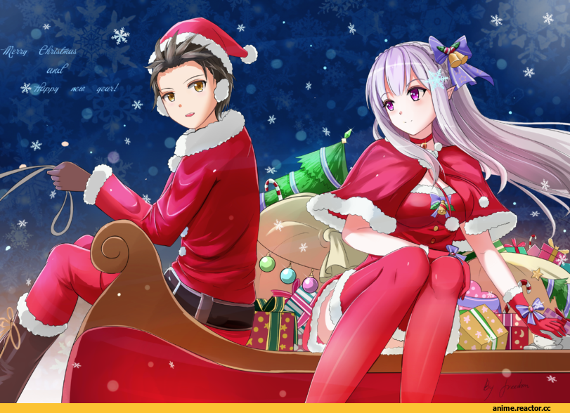Re Zero Kara Hajimeru Isekai Seikatsu, Emilia (re zero), Natsuki Subaru, Anime Christmas, saber-freedom, Anime