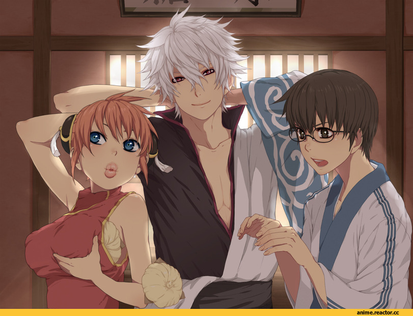 Gintama, Anime Art, art, красивые картинки, Kagura, Shimura Shinpachi, Sakata Gintoki, Anime