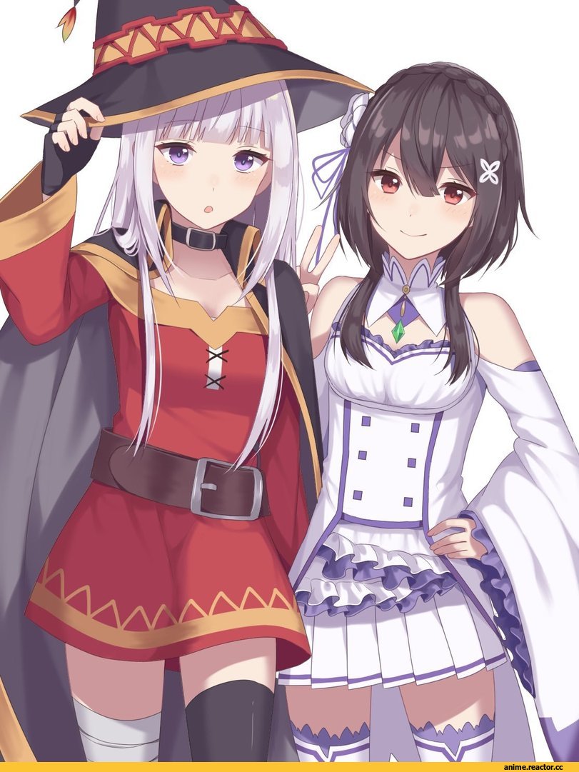 Emilia (re zero), Re Zero Kara Hajimeru Isekai Seikatsu, Megumin, KonoSuba, crossover, izumo neru, Anime